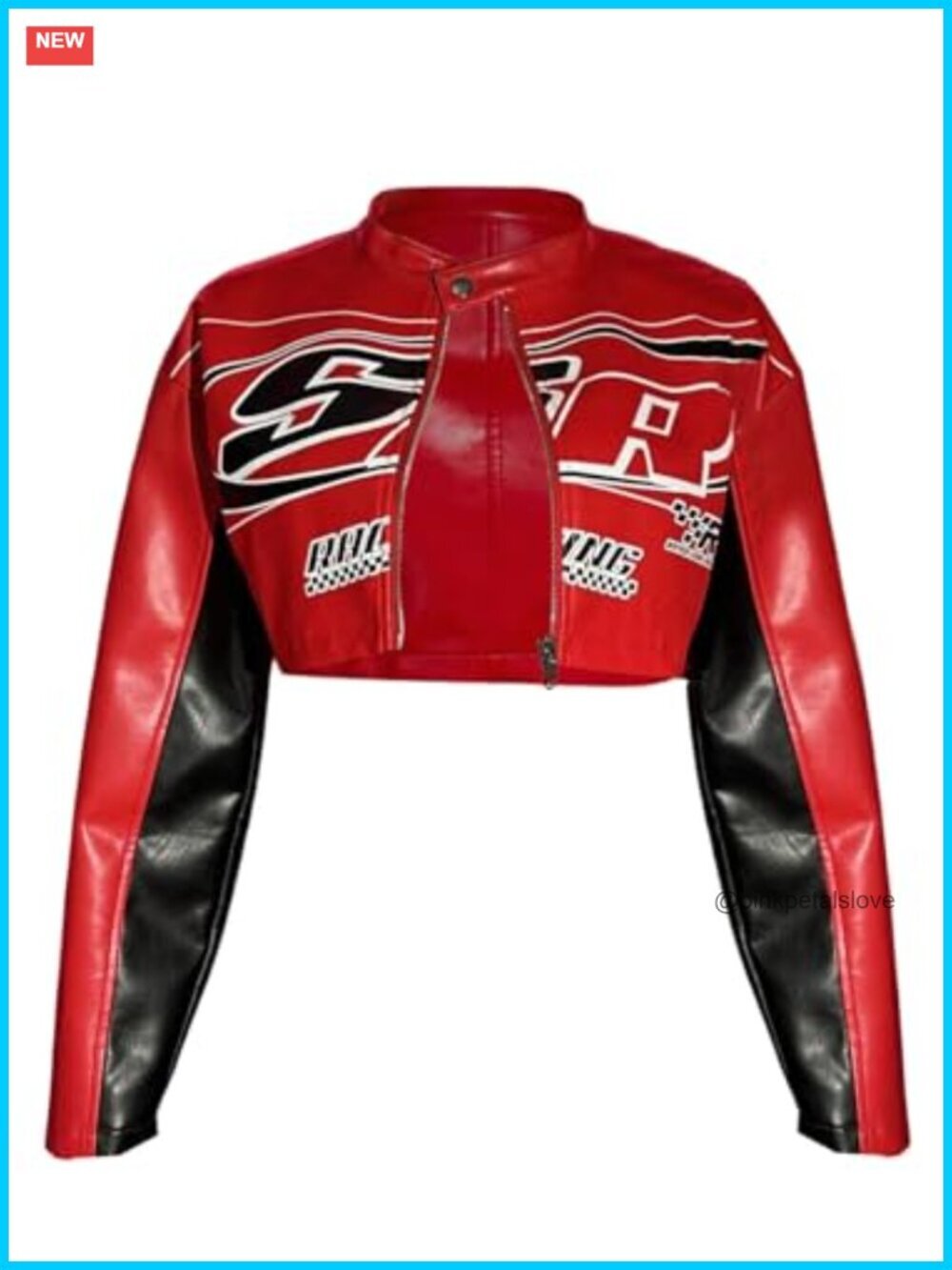 Y2K Motorcycle Zip Up Crop Jacket Color Block Letter Graphic Bomber Jacket